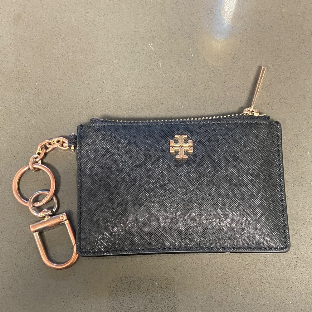 Tory Burch Black and Gold Key & Card Holder